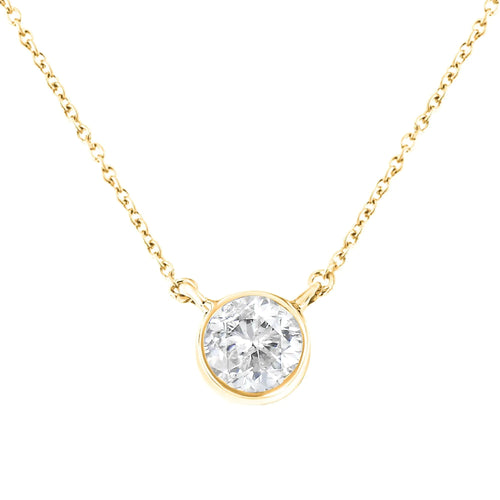 14K Yellow Gold Plated .925 Sterling Silver Bezel Set 1/2 Cttw Diamond 18" Pendant Necklace (K-L Color, SI2-I1 Clarity) WEM Support (www.WEM.support)