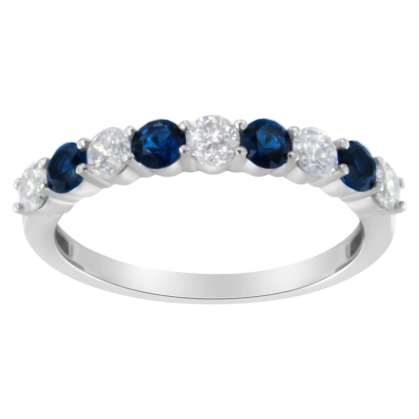 10KT White Gold 1/2 cttw Diamond and 3MM Created Gemstone Band Ring (H-I, I1-I2) WEM Support (www.WEM.support)