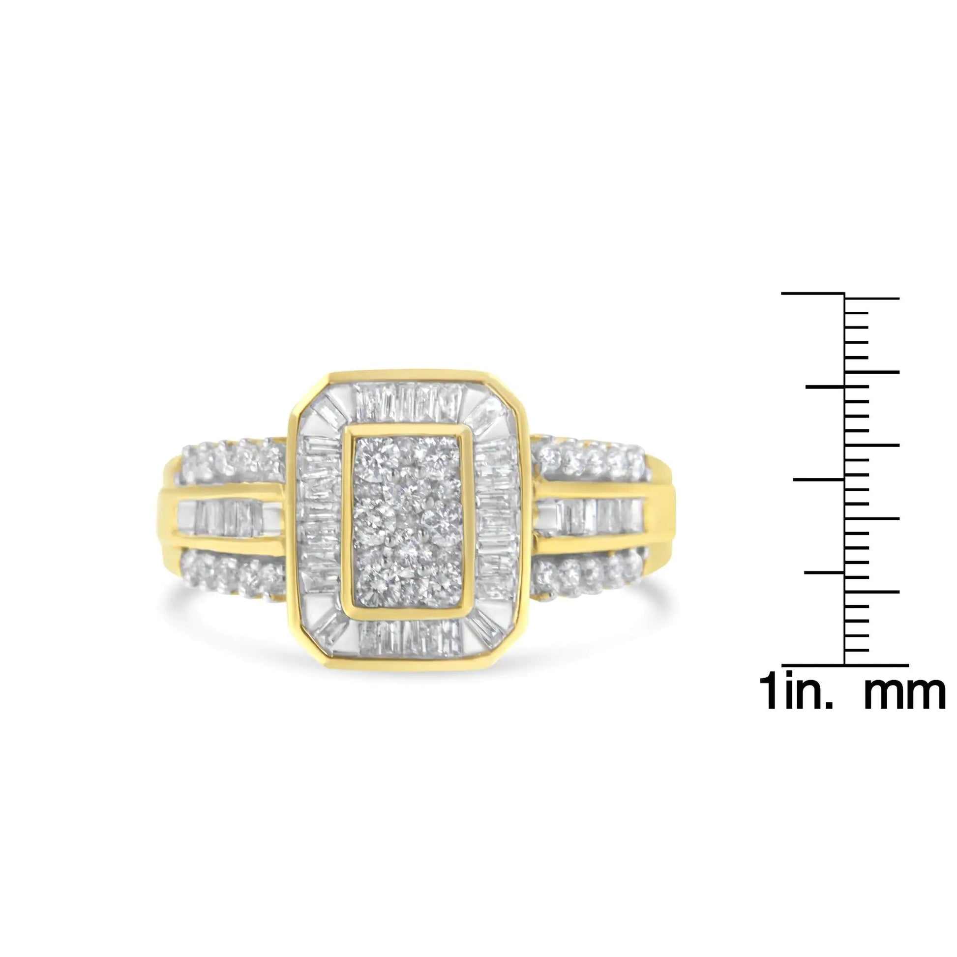10K Yellow Gold Round and Baguette-Cut Diamond Cocktail Ring (1.0 Cttw, H-I Color, SI2-I1 Clarity) WEM Support (www.WEM.support)