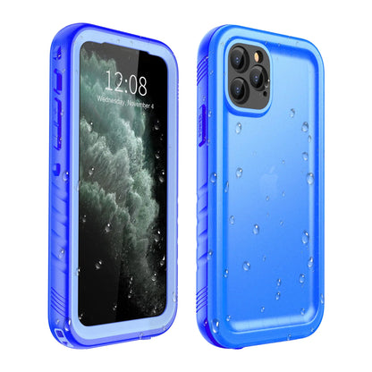 A pink waterproof case for iPhone 11 Pro with water droplets on it, showcasing its rugged design and screen protector.