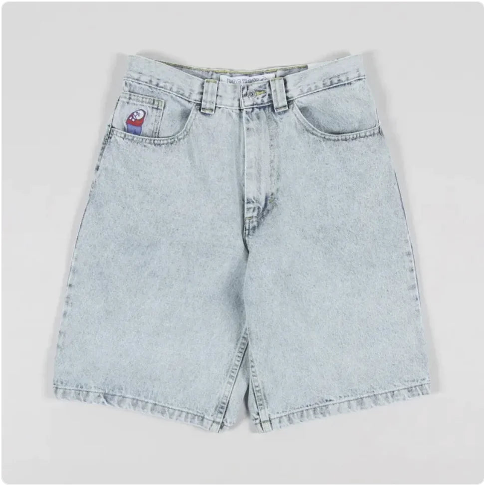 Cartoon Embroidered Denim Shorts WEM Support (www.WEM.support)