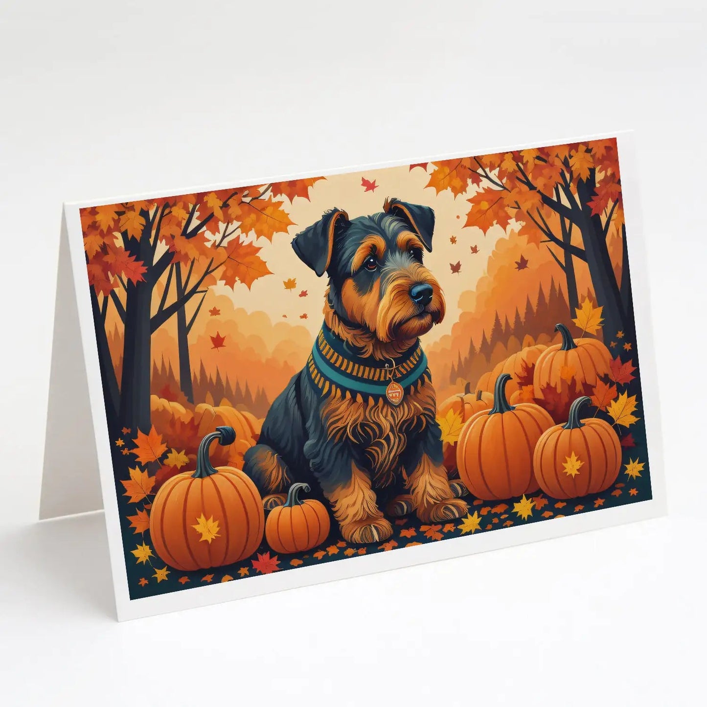 Airedale Terrier Fall Greeting Cards Pack of 8 WEM Support (www.WEM.support)