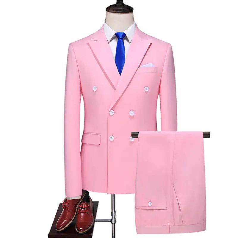Men's Double Breasted Solid Color Coat Trousers Suit WEM Support (www.WEM.support)