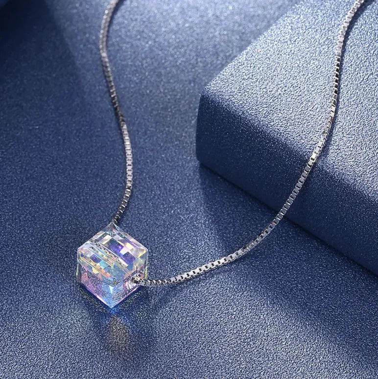 Crystals Aurora Borealis Cube Necklace WEM Support (www.WEM.support)