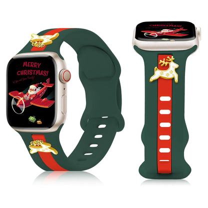 A silicone strap for Apple Watch Bands in gray and white, featuring gold honey bee charms on the clasp.