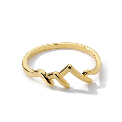 A gold-colored simple mountain peak creative ring on a white background.
