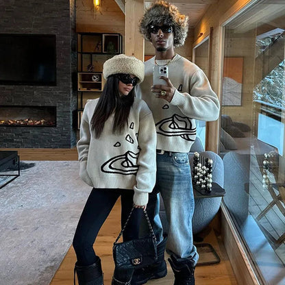 Space Planet Star Knitted Sweater - Y2K Vibes HejK.com