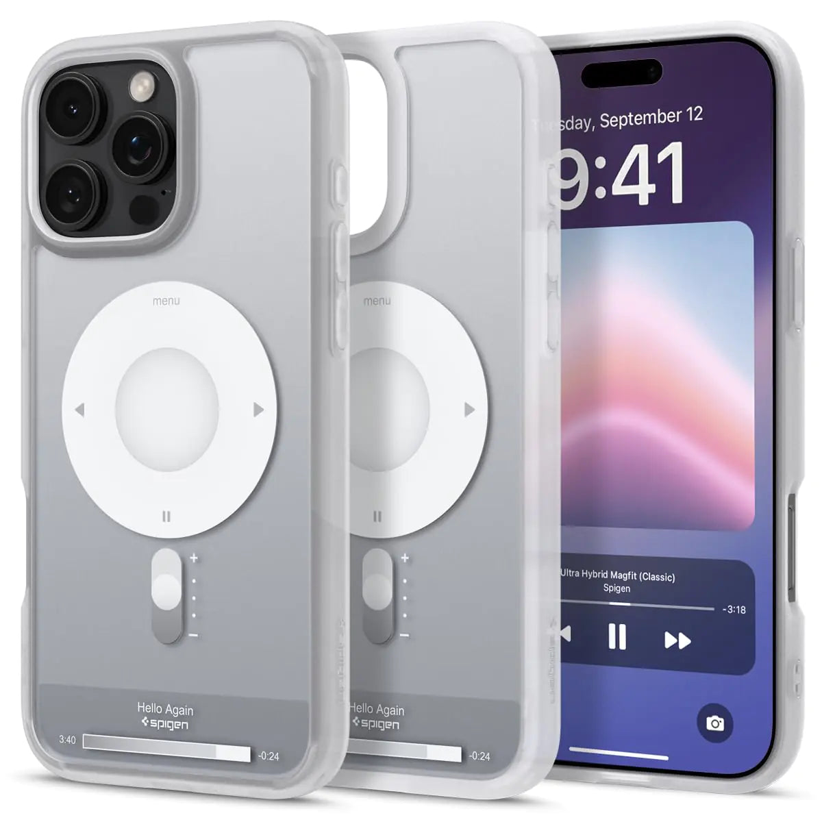 A clear TPU case for iPhone 16 Pro with a carbon fiber pattern on the back. It includes a circular MagSafe compatible interface for wireless charging.