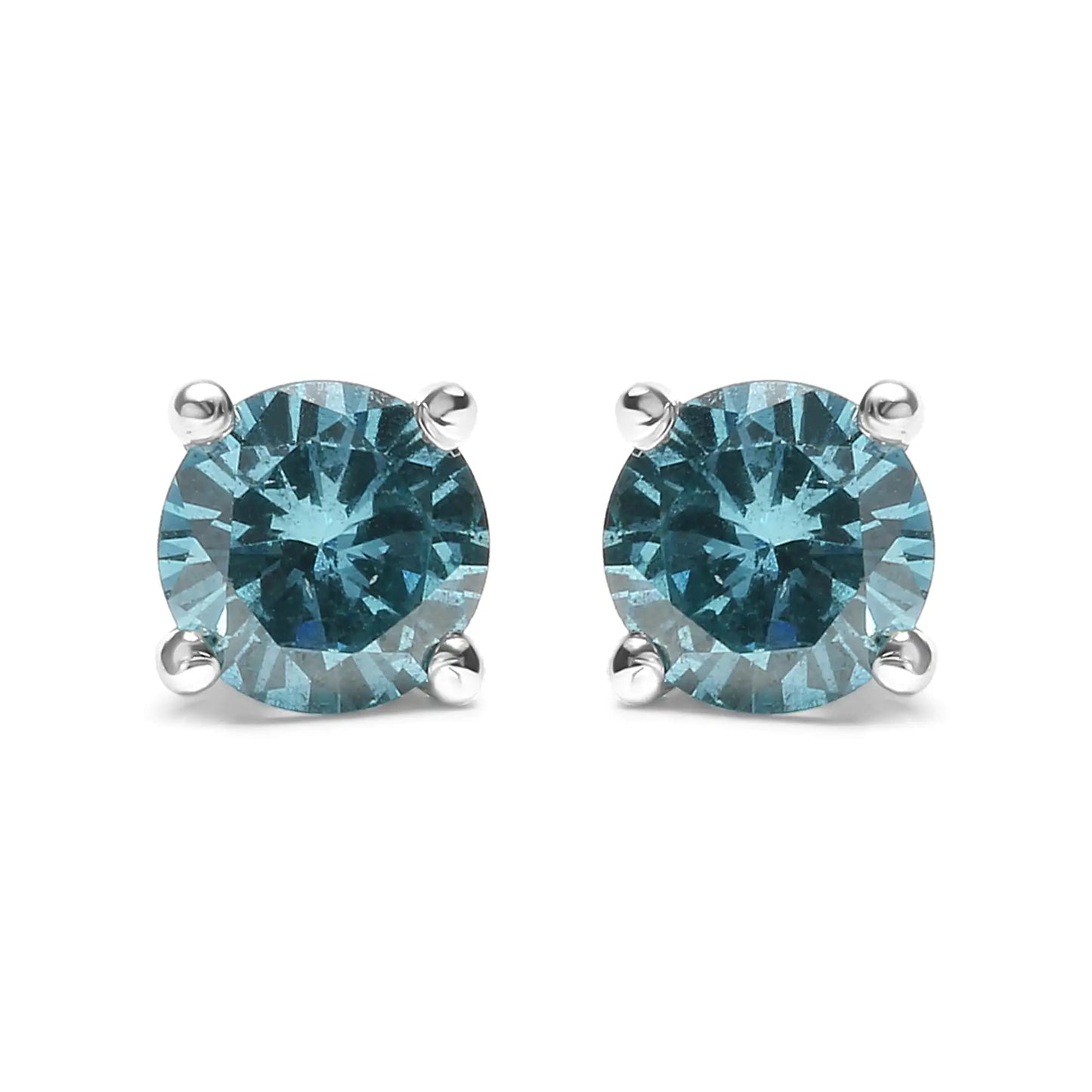 14K Gold 1/2 Cttw Aqua Blue Diamond Screw-Back 4-Prong Classic Stud Earrings (Color Treated, I2-I3) WEM Support (www.WEM.support)