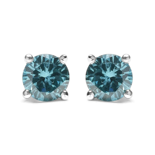 14K Gold 1/2 Cttw Aqua Blue Diamond Screw-Back 4-Prong Classic Stud Earrings (Color Treated, I2-I3) WEM Support (www.WEM.support)
