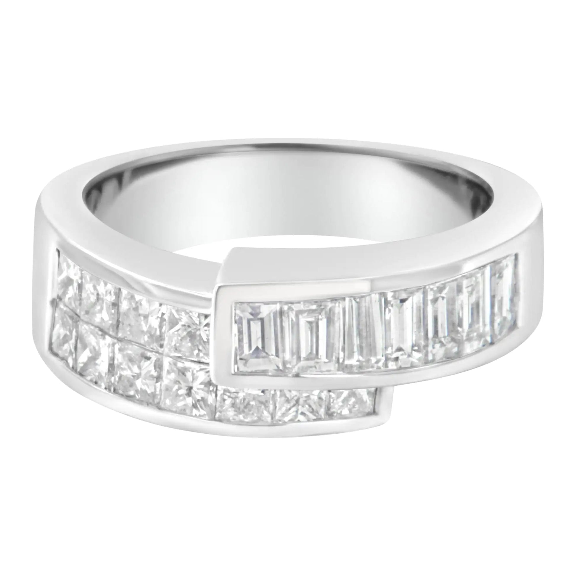 14K White Gold 2.0 Cttw Channel-Set Princess and Baguette-Cut Diamond Bypass Ring Band (G-H Color, SI1-SI2 Clarity) WEM Support (www.WEM.support)