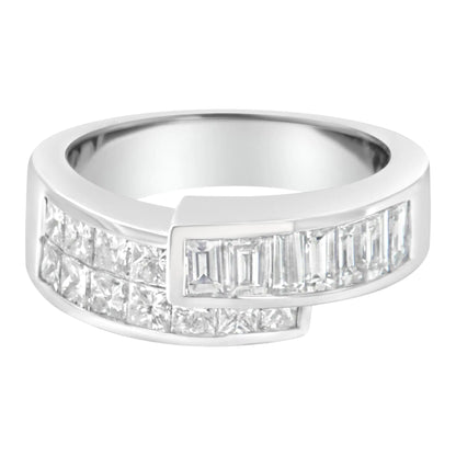 14K White Gold 2.0 Cttw Channel-Set Princess and Baguette-Cut Diamond Bypass Ring Band (G-H Color, SI1-SI2 Clarity) WEM Support (www.WEM.support)