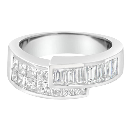 14K White Gold 2.0 Cttw Channel-Set Princess and Baguette-Cut Diamond Bypass Ring Band (G-H Color, SI1-SI2 Clarity) WEM Support (www.WEM.support)