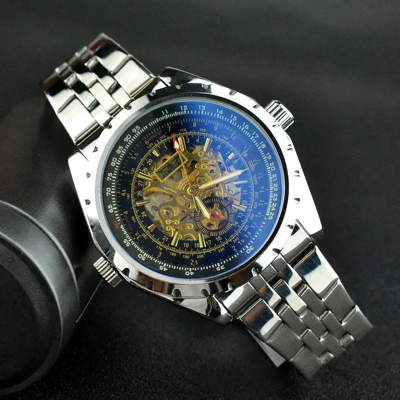 Men's Hollow Automatic Mechanical Watch with Steel Band