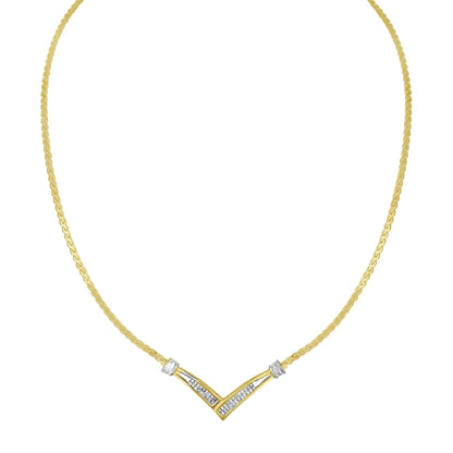 10K Yellow and White Gold 1/2 Cttw Princess Cut Diamond Channel-Set “V” Shape 18" Franco Chain Necklace (H-I Color, SI2-I1 Clarity) WEM Support (www.WEM.support)