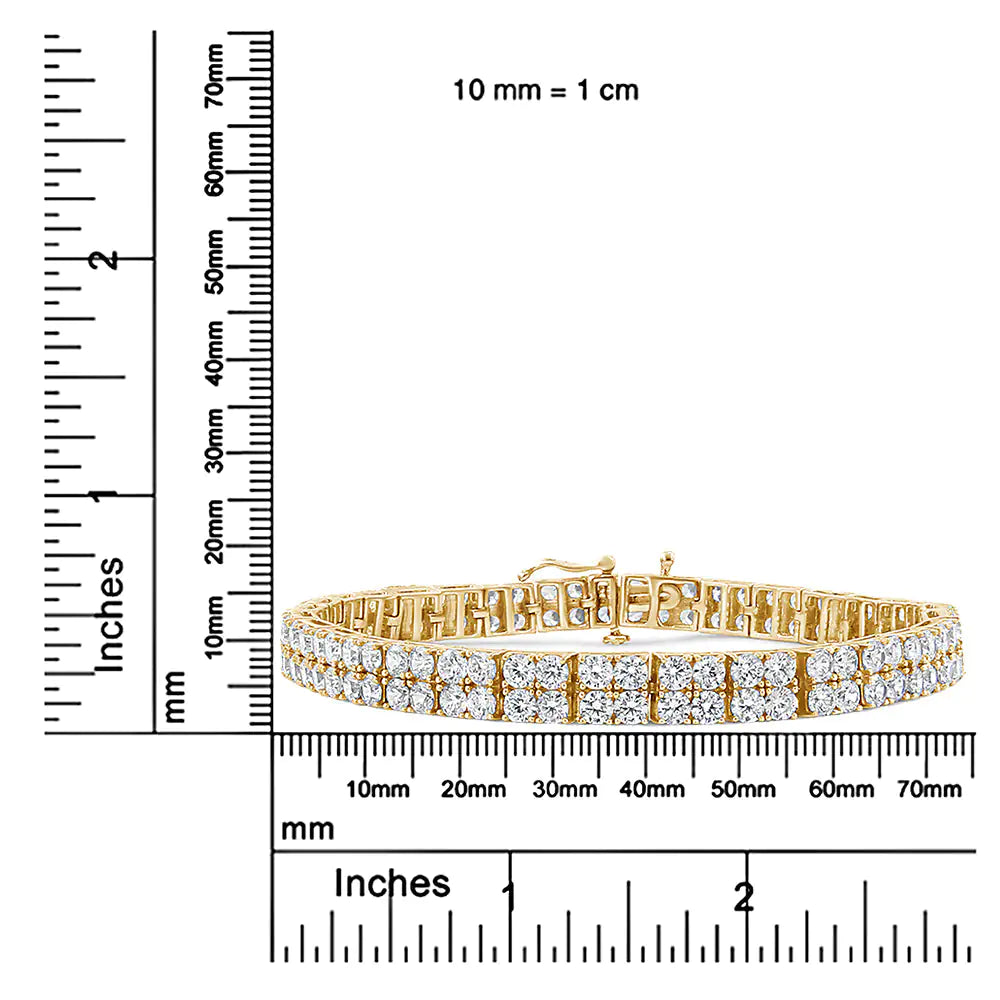 14K Yellow Gold 10.0 Cttw Diamond 2 Row Tennis Bracelet (L-M Color, I2-I3 Clarity) - Size 7.25 Inches WEM Support (www.WEM.support)