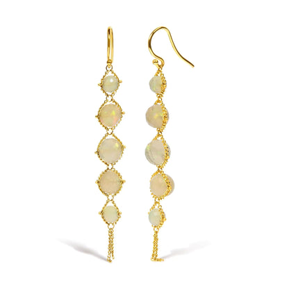18K Yellow Gold Woven Egyptian Opal 2 1/2 Inch Drop and Dangle Earrings WEM Support (www.WEM.support)