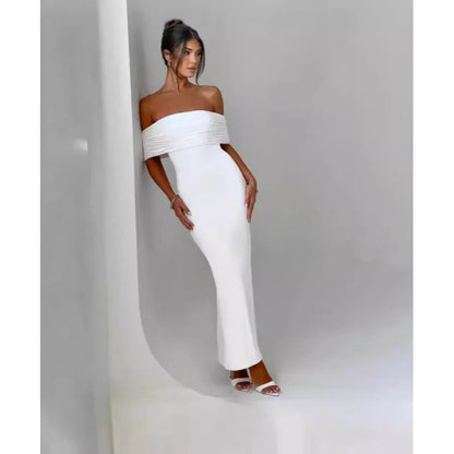 Socialite Style Elegant Sexy Backless Off-shoulder Dress Women WEM Support (www.WEM.support)