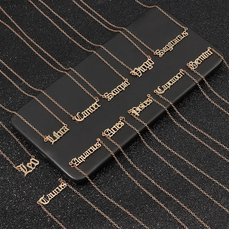 Retro Zodiac English Letter Alphabet Necklaces WEM Support (www.WEM.support)