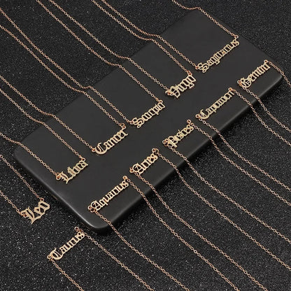 Retro Zodiac English Letter Alphabet Necklaces WEM Support (www.WEM.support)