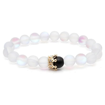 Natural Stone Beads Bracelet with Zircon Crown Charm WEM Support (www.WEM.support)