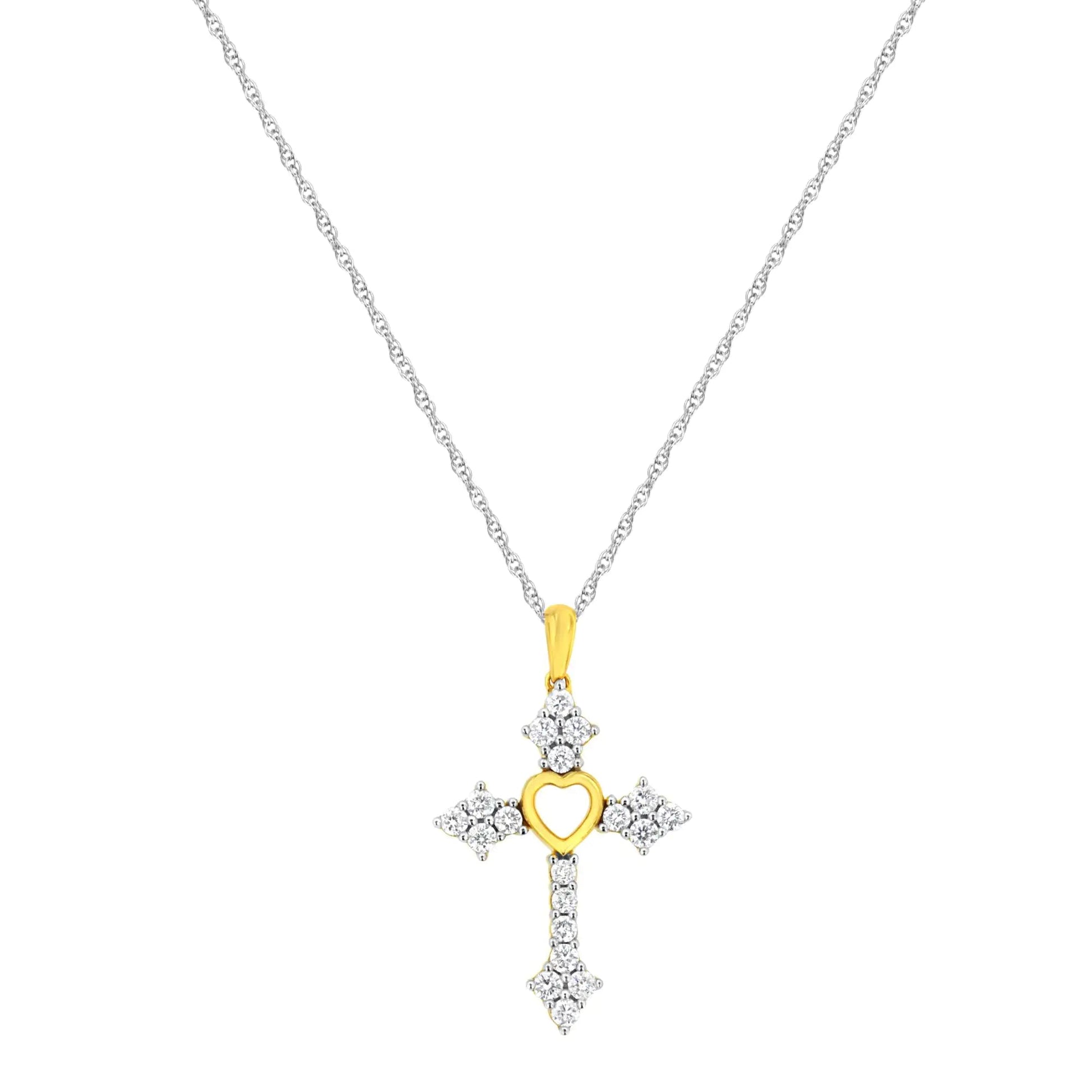 10k Yellow Gold Plated Sterling Silver 3/4 cttw Lab Grown Diamond Cross Pendant Necklace (F-G Color, VS2-SI1 Clarity) WEM Support (www.WEM.support)