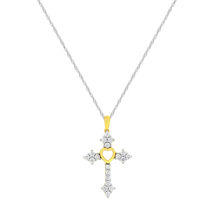 10k Yellow Gold Plated Sterling Silver 3/4 cttw Lab Grown Diamond Cross Pendant Necklace (F-G Color, VS2-SI1 Clarity) WEM Support (www.WEM.support)