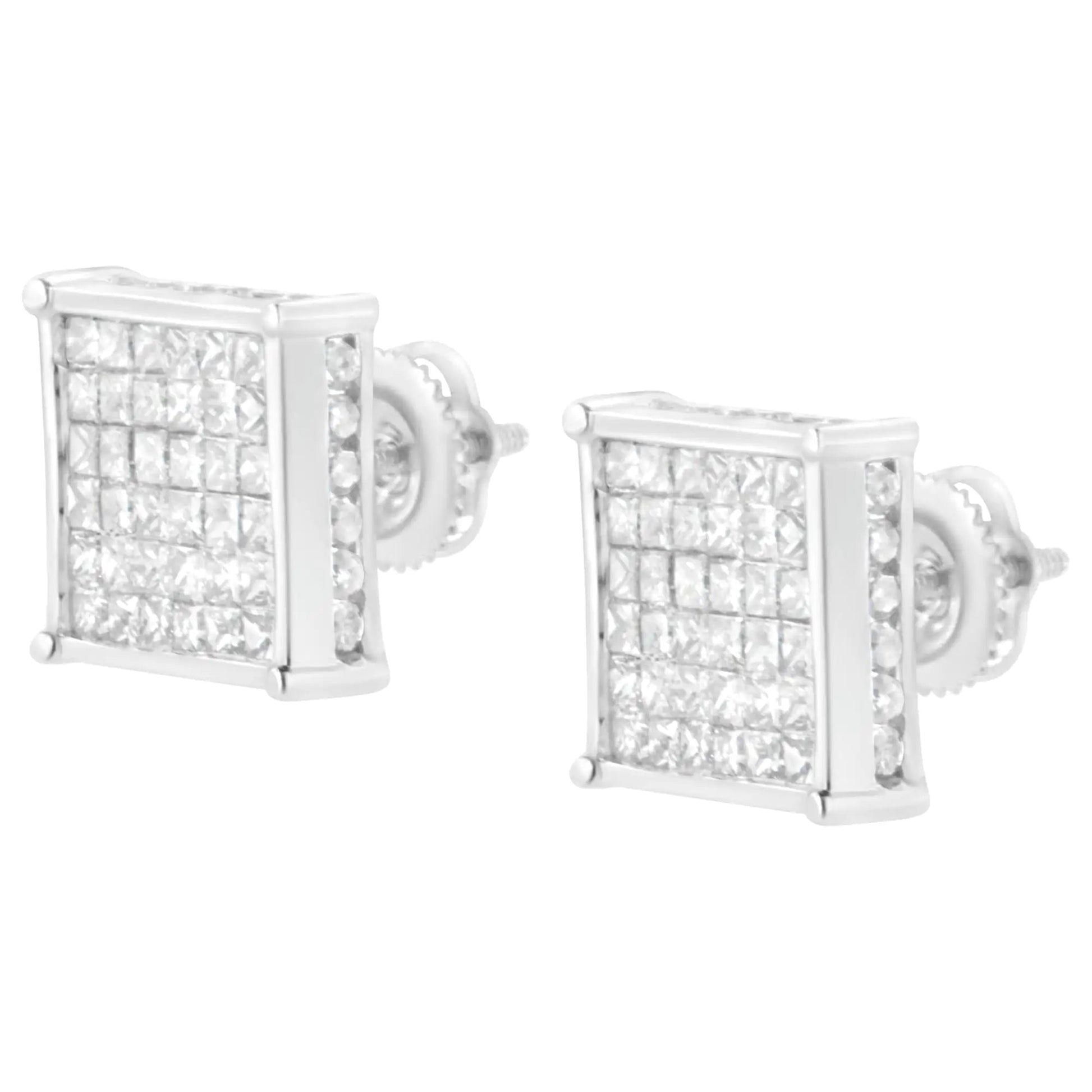 10K White Gold 2ct TDW Princess-Cut Composite Diamond Stud Earring (I-J ,I2-I3) WEM Support (www.WEM.support)