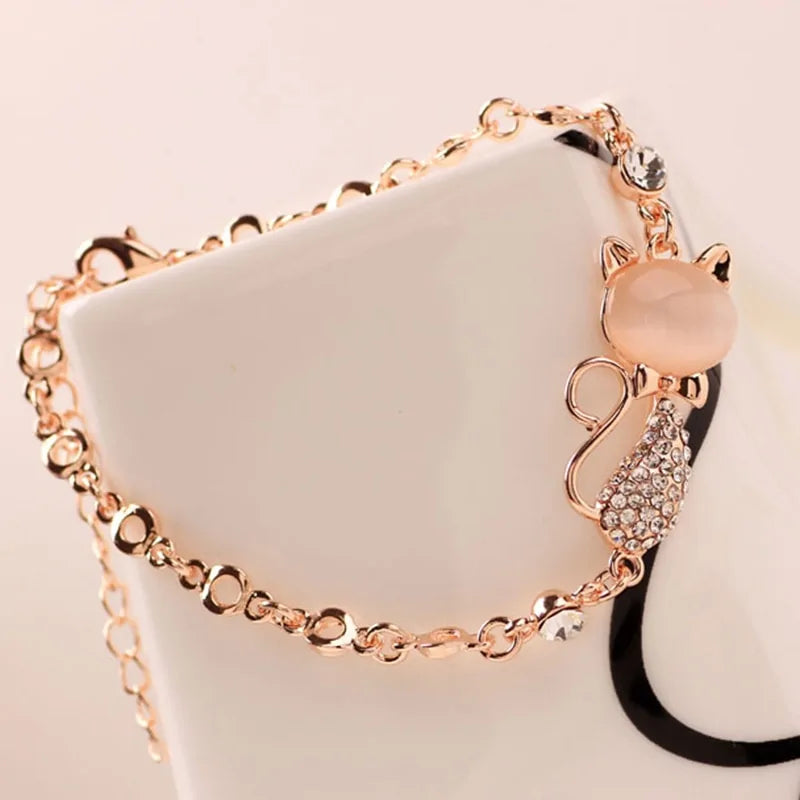 Rose Gold Alloy Lovely Cat Bracelets WEM Support (www.WEM.support)