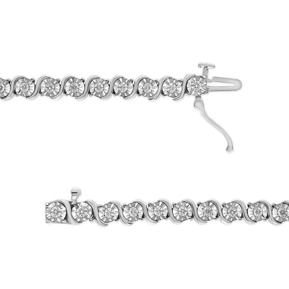 14K White Gold 1.00 Cttw Lab Grown Diamond Round Miracle Plate and "S" Link Tennis Bracelet (F-G Color, VS2-SI1 Clarity) Size 7" WEM Support (www.WEM.support)