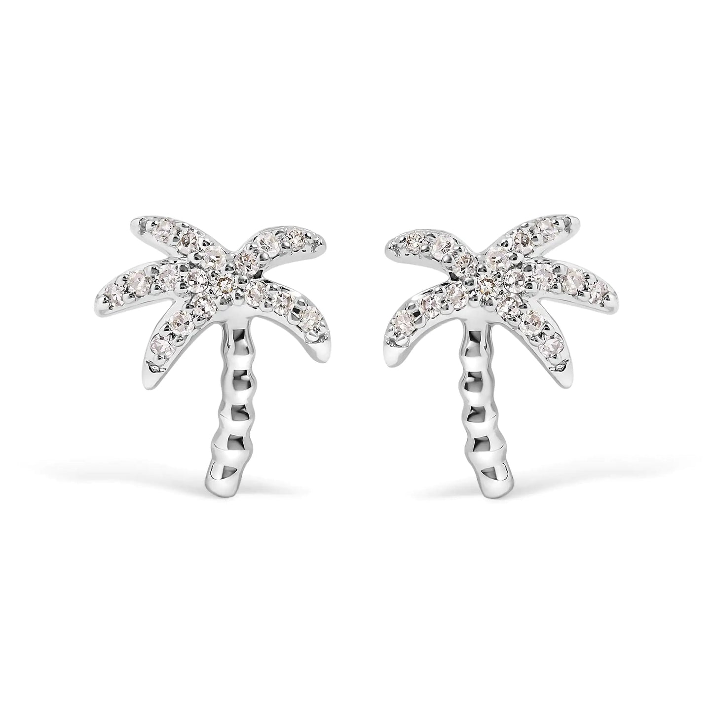 10K White Gold 1/10 Cttw Diamond  Encrusted Palm Tree Stud Earrings (H-I Color, I1-I2 Clarity) WEM Support (www.WEM.support)