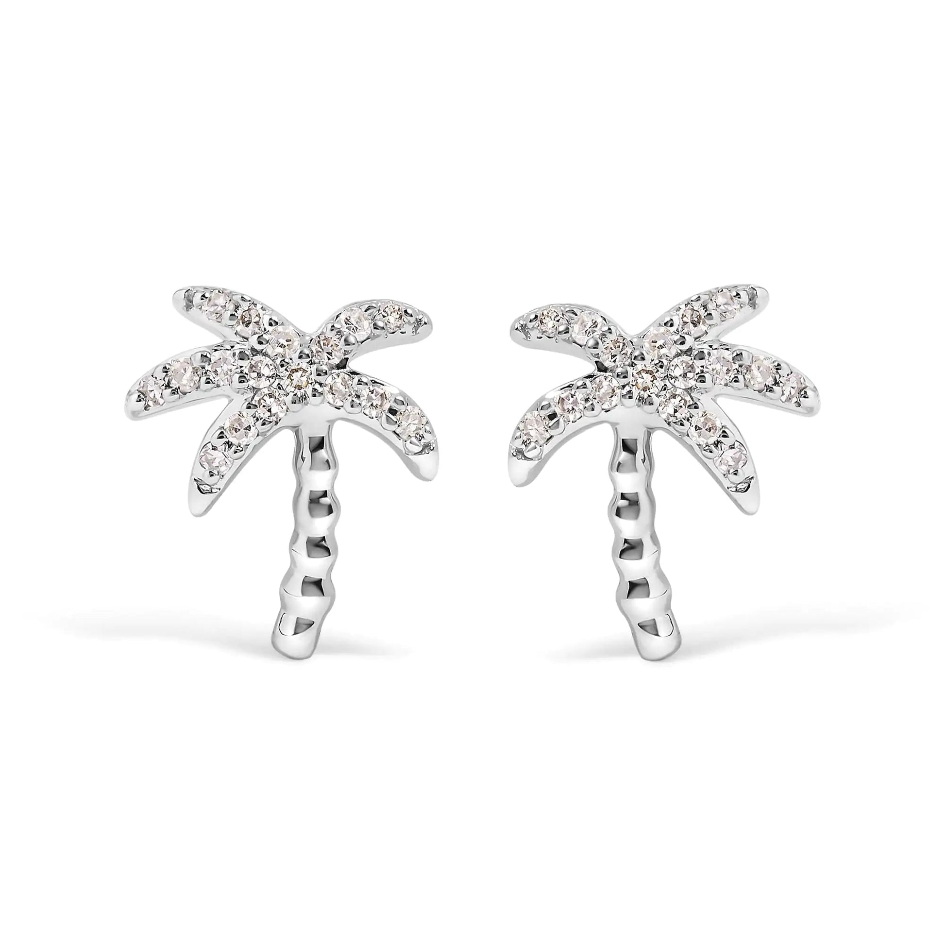 10K White Gold 1/10 Cttw Diamond  Encrusted Palm Tree Stud Earrings (H-I Color, I1-I2 Clarity) WEM Support (www.WEM.support)