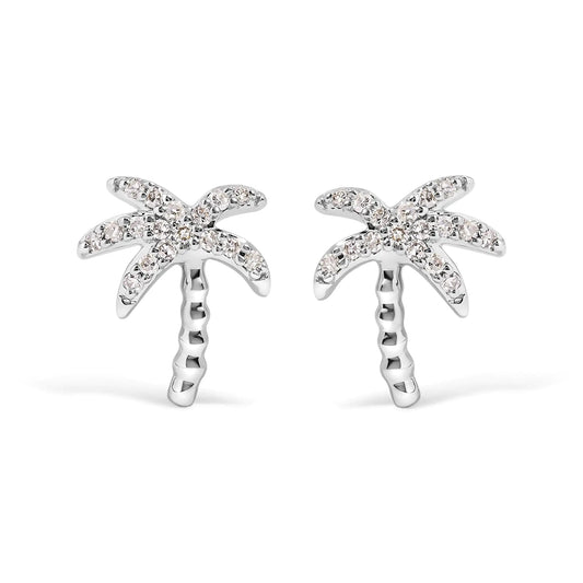 10K White Gold 1/10 Cttw Diamond  Encrusted Palm Tree Stud Earrings (H-I Color, I1-I2 Clarity) WEM Support (www.WEM.support)