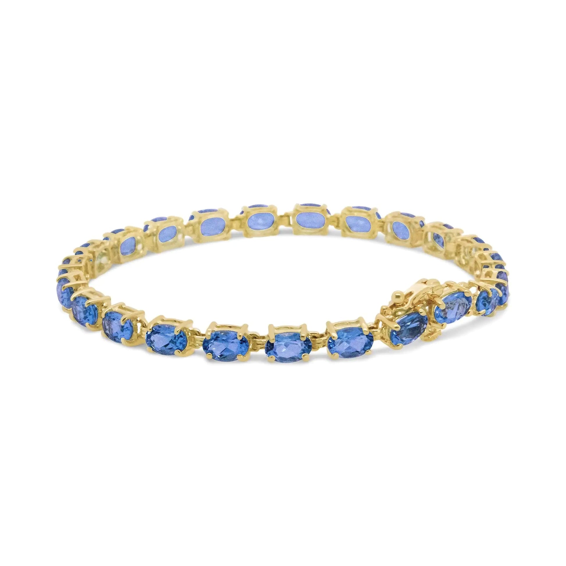 10K Yellow Gold and 4 Prong Set 6X4 MM Blue Topaz Link Tennis Bracelet - Size 7 Inches WEM Support (www.WEM.support)