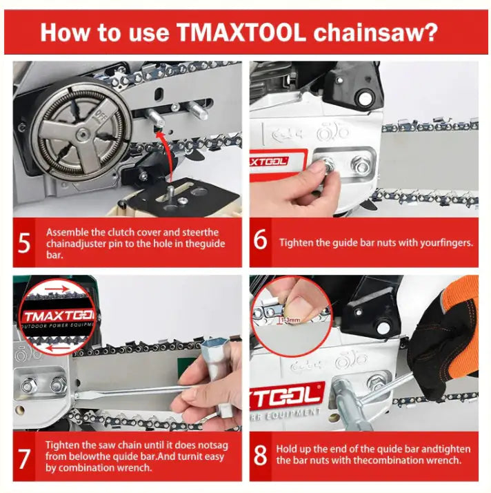 TMAXTOOL 62cc Powerful 20 Inch Gas Chainsaw With 2 Stroke - Perfect For Pruning, Limbing, And Sawmill Operations-Red WEM Support (www.WEM.support)
