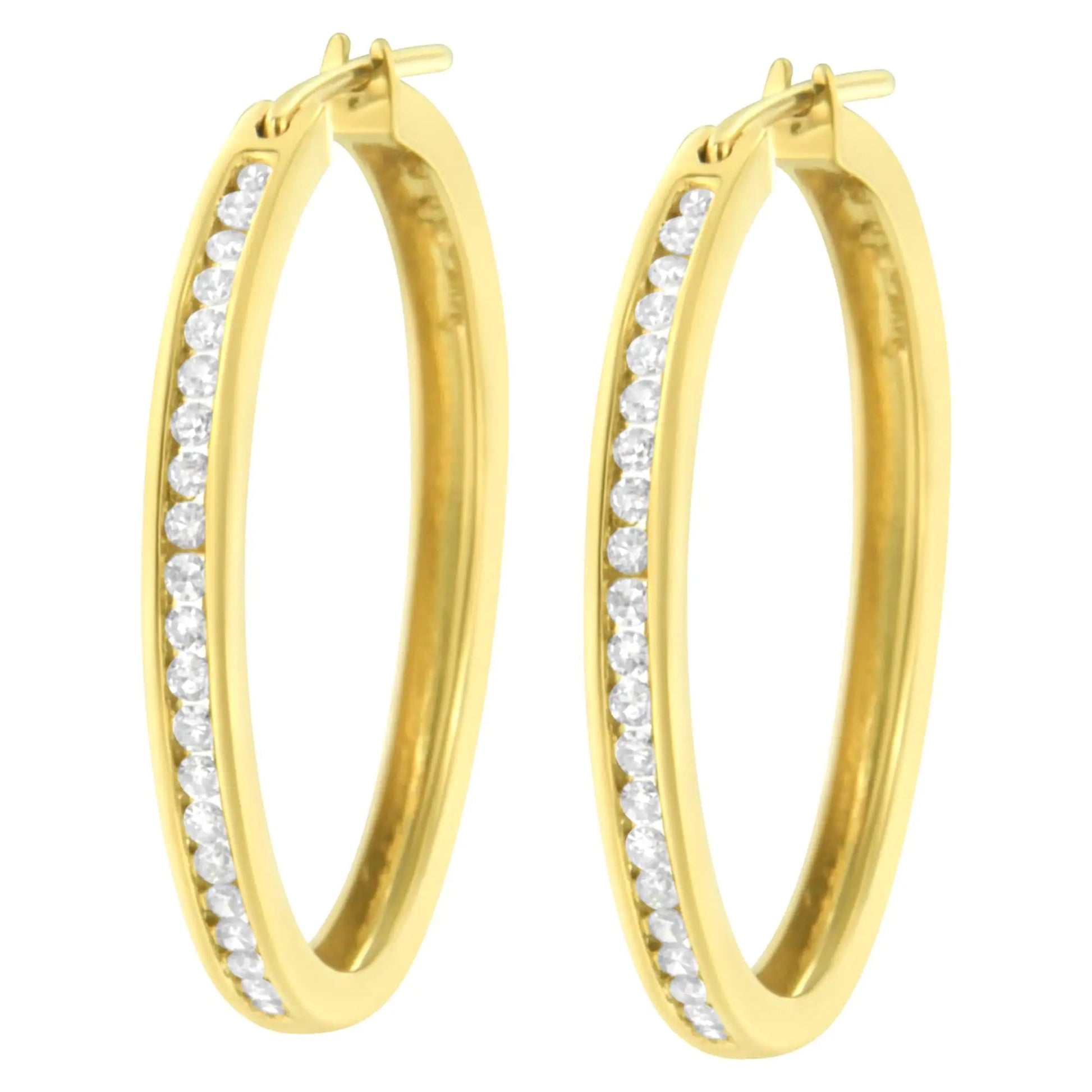 14K Yellow Gold 1/2 cttw Channel Set Diamond Classic Hoop Earrings (I-J Color, SI2-I1 Clarity) WEM Support (www.WEM.support)