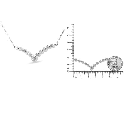 Collar de 18" en Oro Blanco 10K con Diamantes Redondos de 1/2 Cttw en Forma de "V" (Color H-I, Claridad I1-I2) WEM Support (www.WEM.support)