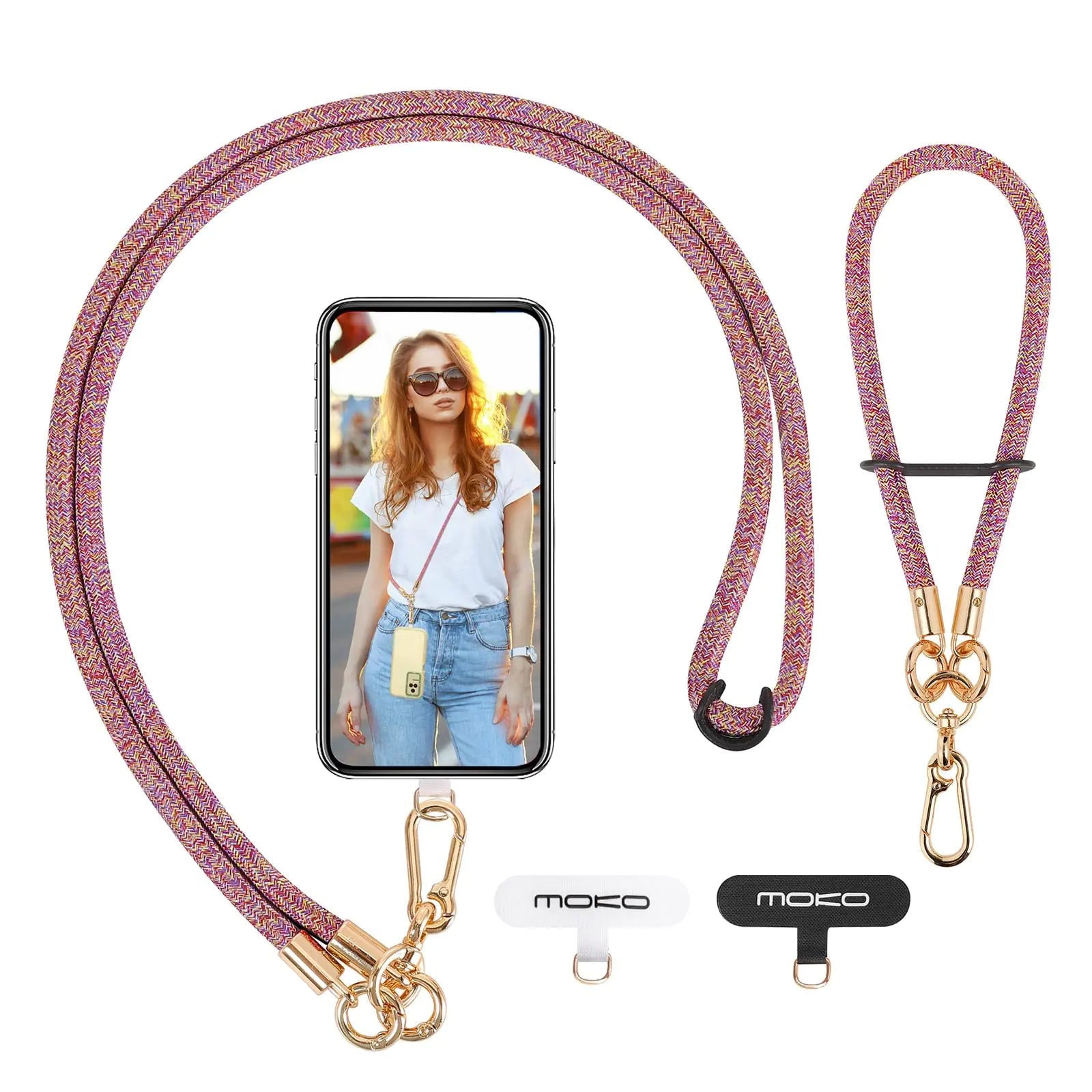 MoKo Crossbody Phone Lanyard, Adjustable Cell Phone Lanyard, Premium 8mm Thick Rope Mobile Phone Lanyard for iPhone, Samsung,and More | Phone Neck Strap×1, Wrist Strapx1, Lanyard Patch×2, Black HejK.com