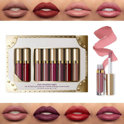 8 Pieces Professional Lip Glaze Gloss Waterproof Makeup Matte Non-sticky Lipstick WEM Support (www.WEM.support)