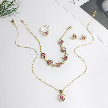 Luxury Cutout Heart Colored Zircon Stud Earring Bracelet Necklace WEM Support (www.WEM.support)