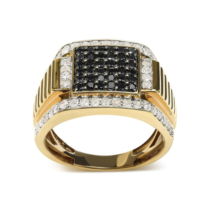 Men's 14K Yellow Gold Plated .925 Sterling Silver 1 1/2 Cttw White and Black Treated Diamond Cluster Ring (Black / I-J Color, I2-I3 Clarity) WEM Support (www.WEM.support)