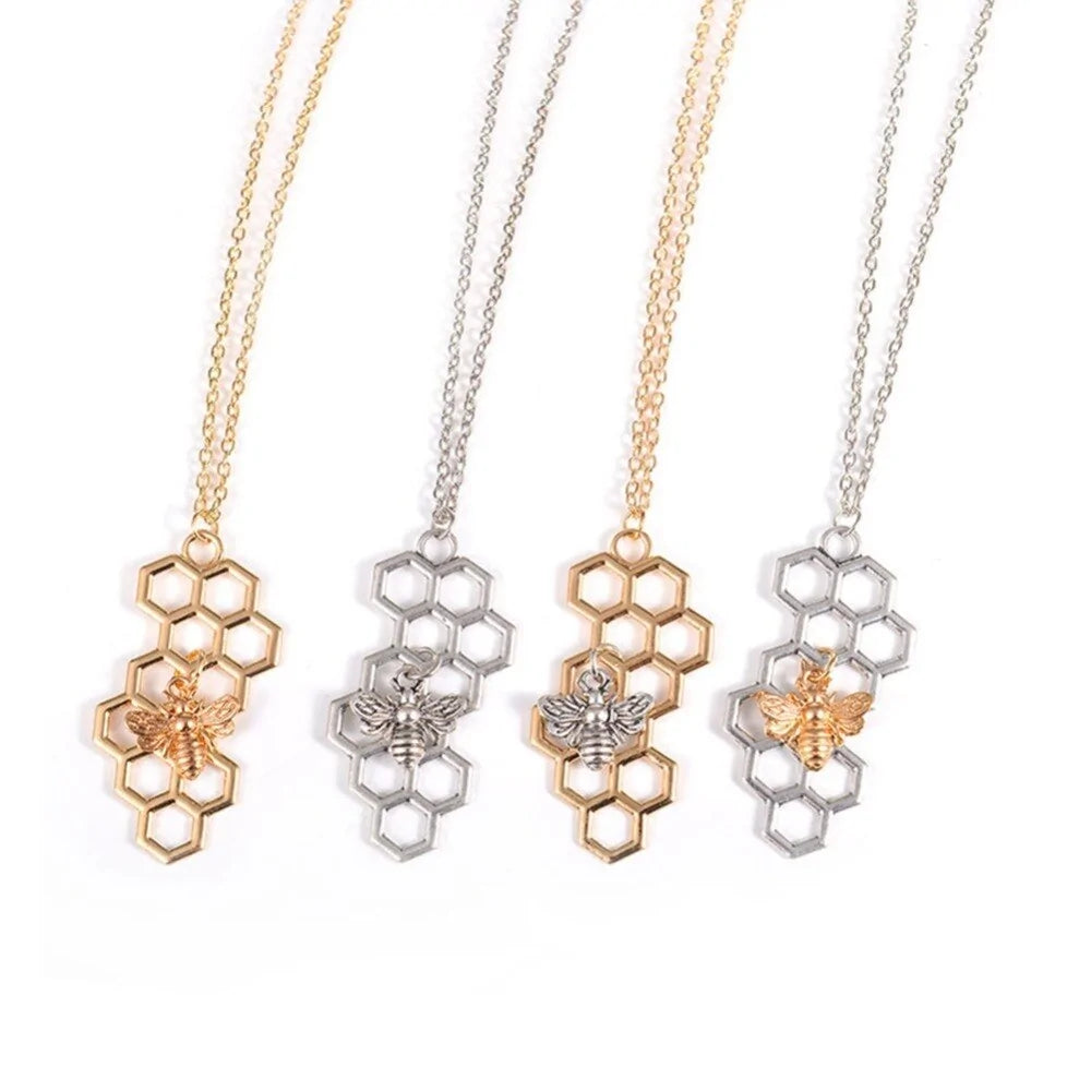 Vertical Honeycomb Pendant With Bee And Chain WEM Support (www.WEM.support)