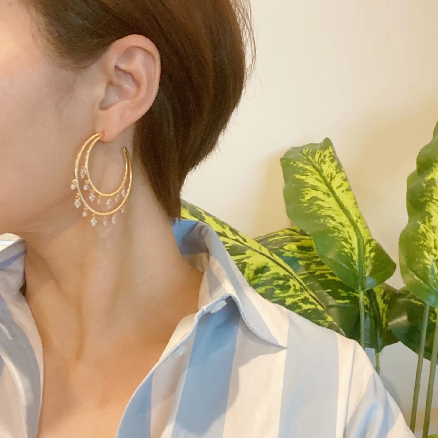 Doubled Hoop Crystal Dangle Earrings WEM Support (www.WEM.support)