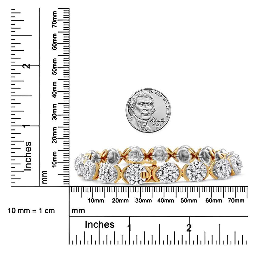 10k Yellow Gold Plated .925 Sterling Silver 5.00 Cttw Lab Grown Round Diamond Cluster Tennis Link Bracelet (G-H Color, VS1-VS2 Clarity) - 7.25" WEM Support (www.WEM.support)