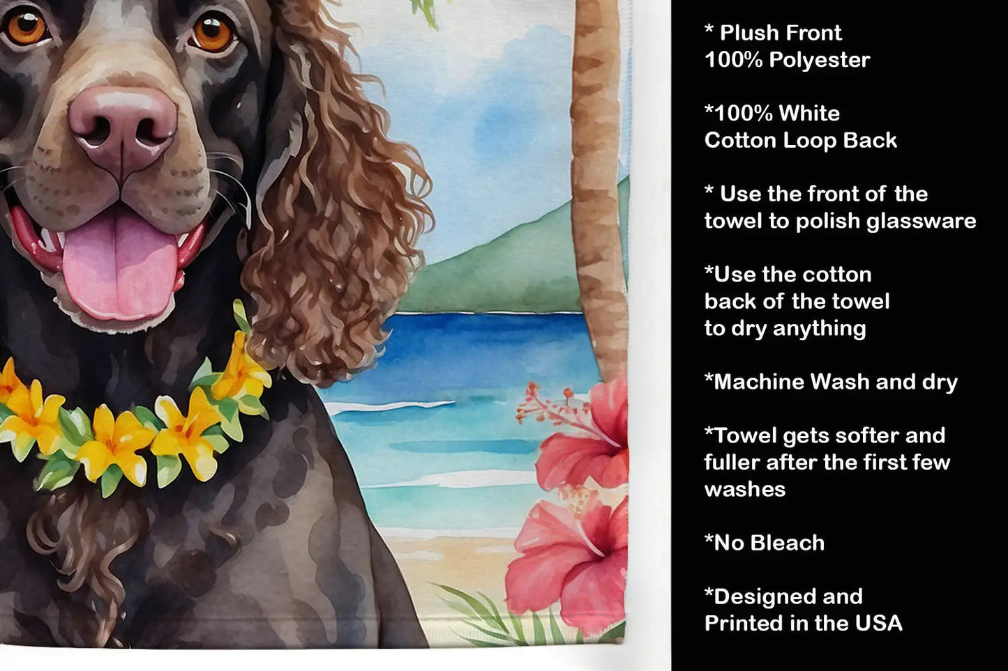 American Water Spaniel Luau Kitchen Towel WEM Support (www.WEM.support)