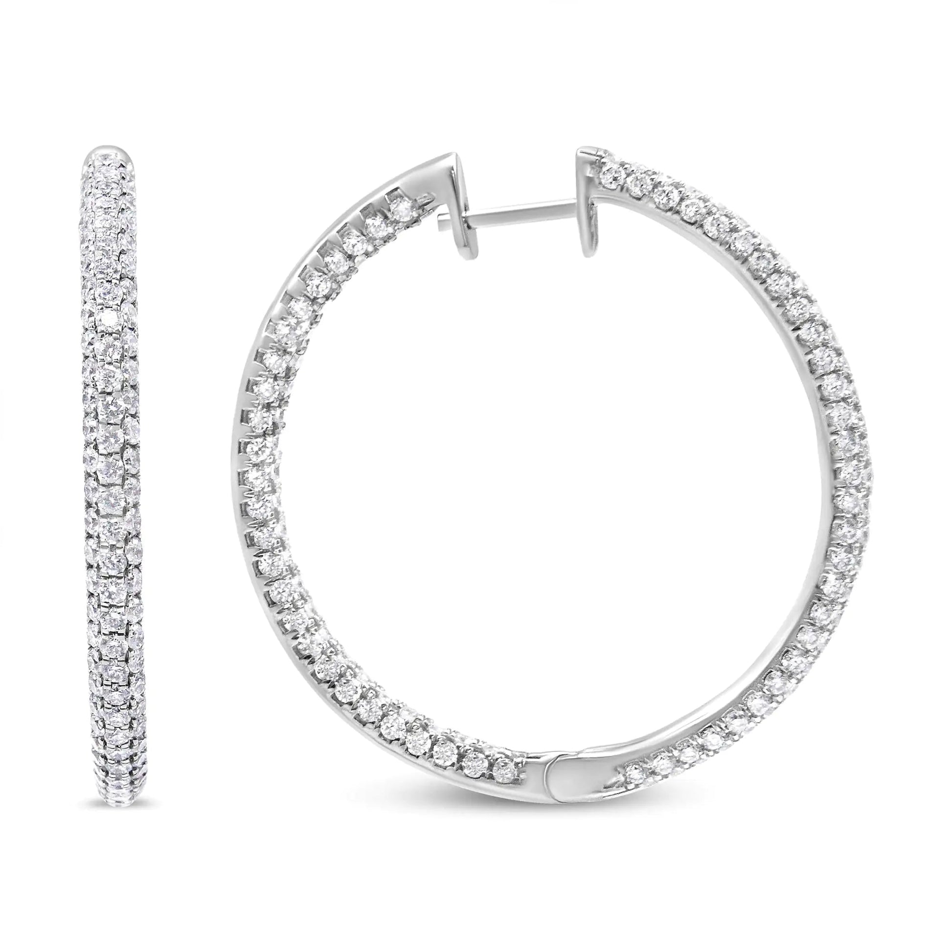14K White Gold 3 1/2 Cttw Lab Grown Pave Set Diamond Eternity Inside Out Hoop Earrings  (G-H Color, SI1-SI2 Clarity) WEM Support (www.WEM.support)