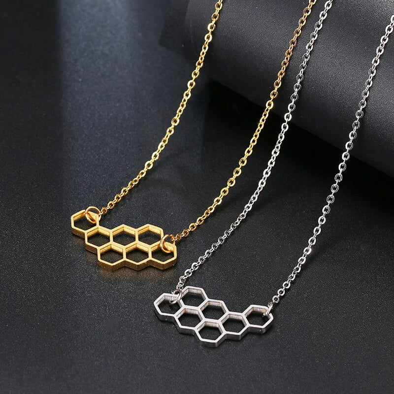 Horizonal Honeycomb Pendant With Bee And Chain WEM Support (www.WEM.support)