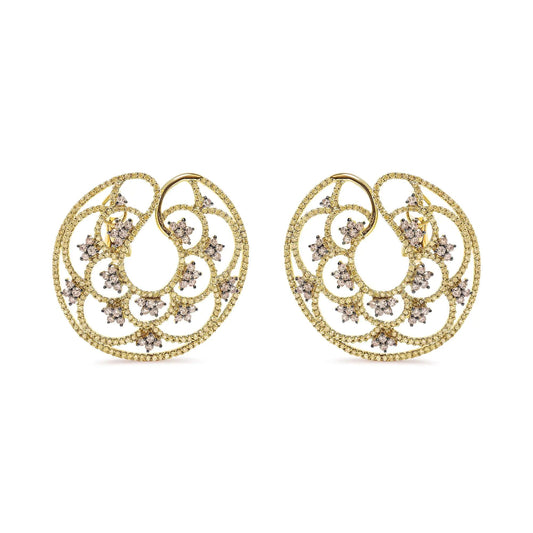 14K Yellow Gold 4 7/8 Cttw Fancy Colored Diamond Sun and Stars Open Hoop Earrings (Fancy Color, I1-I2 Clarity) WEM Support (www.WEM.support)