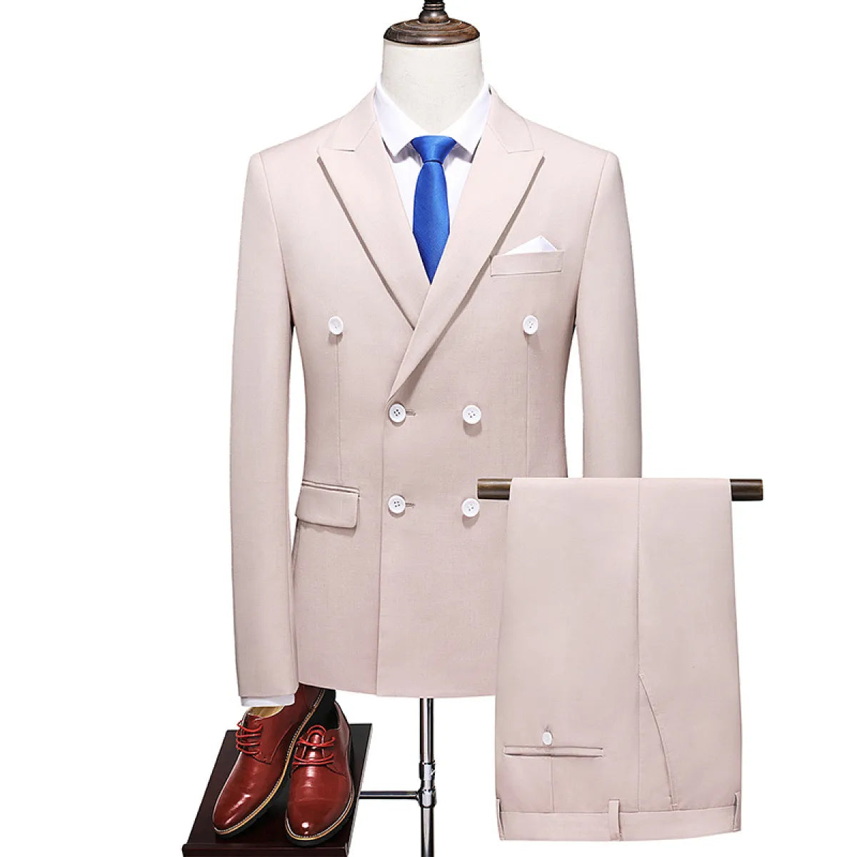 Men's Double Breasted Solid Color Coat Trousers Suit WEM Support (www.WEM.support)