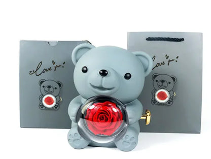 Eternal Rose Teddy Bear Gift Box with Necklace